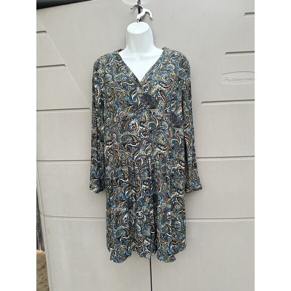 Garnet Hill paisley swirl Print drop waist silky viscose dress Sz 6 Boho Artsy - Picture 2 of 12